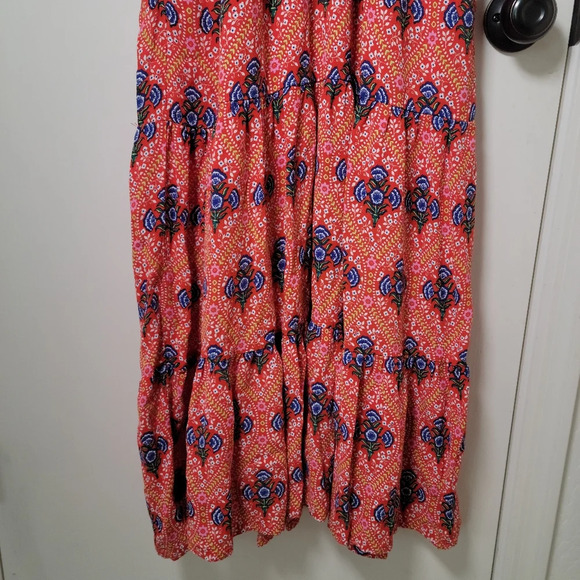 Boden Floral Print Tiered Midi Dress in Fire Poppy | Boden Dress | Size 10L - Picture 2 of 10